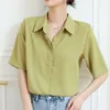 女性のブラウスシャツBlusas Mujer de Moda 2023 Verano Elegantes Ladies Tops Chiffon vneck Solid Green White Color 2941