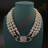 Saturn colars de colar de diamante com contas de pérolas Mulher de prata Correntes triplas de estilo de moda vintage Desigenr jóias