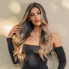 Long Body Wave Synthetic Lace Front Wigs for Women Afro Brown Ombre to Blonde T Part Lace Wig Colored Highlight Hairfactory direct
