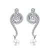 Boucles d'oreilles pendantes Design de mode de luxe Micro pavé serpent CZ cristal Long pour les femmes avec des pierres de Zircon réglage SE08