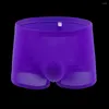 Underpants Sexy Mens Underwear Boxers Slim Ice Silk Semi-Transparent Panties Man Solid Breathable Pouch Male Cueca Calzoncillo