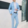 メンズスーツ2PCSファッションフォーマルソリッドカラーラペルボタン長袖スリムウェディングブレザーセットTrajes de Hombre Boda 2023