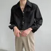 남성 캐주얼 셔츠 남성 셔츠 패션 늑골이있는 솔리드 컬러 긴 소매 카디건 2023 가을 레저 턴 다운 칼라 Buttoned Mens Streetwear