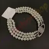 Women's Sier Plated Triple Chain Pearl Beaded Diamond Tennis Necklace