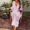 Casual Dresses European Style Lace Dress Woman Hollow Out Flare Sleeve V-neck Female Vestido Maxi For
