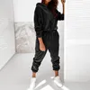 Women's Two Piece Pants 2 Pcs/Set Fall Tracksuit Elastic Waist Hat Keep Warm Mid Women Hoodie Sweatpants Set Clothes