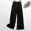 Kvinnors tvåbitar byxor Gaoke Summer Wide Leg for Women Casual Elastic High midja 2023 Fashion Loose Long Pleated Pant Trousers Femme