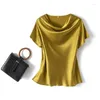 Women's T Shirts Light Luxury Smooth Satin White T-shirt Women's 2023 Summer Fashion Elegant Pile Collar Large Size Loose Casual Top