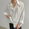 남성 캐주얼 셔츠 남성 셔츠 패션 늑골이있는 솔리드 컬러 긴 소매 카디건 2023 가을 레저 턴 다운 칼라 Buttoned Mens Streetwear