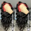 180% Density Black Pink Highlight Perucas de cabelo humano 13x4 Body Wave Lace Front Wig HD Transparent Lace Synthetic Prepened