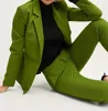 Pantalon deux pièces femme bureau dame vert femmes costumes Blazer ensemble élégant solide à manches longues haut droit lâche ensembles haut Streetwear Costume