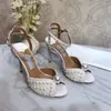 2023 Bridal Sacora dress Shoes pumps white Pearl Ivory Lace high heels Open Toe Banquet stilettos sandals shine cap toe fine tip sexy women's summer shoe
