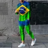 Herrspårar Herrkläder Set 2023 mode långärmad t -shirtbyxor Casual Tracksuit 2 -stycken kostym Brasilien flagga 3d tryck man