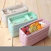 Ensembles de vaisselle à 3 couches pour enfants Bento boîte de blé Paille Déjeuner à l'épreuve de la paille pour le bureau d'école micro-ondes conteneurs sûrs à lunch 900 ml