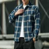 Men's Casual Shirts Man Plaid Coat Lapel Long Sleeve Chest Pocket Buttons Cardigan Retro Autumn Winter Fasion Harajuku Clothing