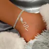 Anklets flatfoosie punk glänsande kristall orm hänge för kvinnor bling strass tenniskedja anklet armband barfota smycken