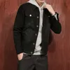 Men's Jackets Arrive Black Hooded Denim Jacket Mens Hat Detachable Vintage Single Breasted Hoodies Cowboy Outerwear #9111