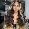 Blonde hoogtepunten Ash 13x4 Lace Front Human Hair For Women Black Roots Ombre Body Wave Synthetische pruik voorgeplukt