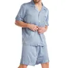 Herren-Nachtwäsche, Herren-Pyjama-Set aus Seidensatin, kurze Ärmel, Knopfleiste, Pyjamahose, Boxershorts, Heimkleidung, Nachtwäsche, Loungewear