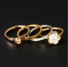 Stainless Steel Ring Set Natural White Shell Flower Finger Ring 4 in 1 CZ Crystal Love Wedding Bridal Rings For Women