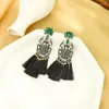 Dangle Earrings BALANBIU Bohemia Style Hyperbole Dark Crystal Insect Drop For Women Vintage Black Cotton Thread Tassel Jewelry