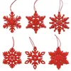 Décorations de Noël 6pcs / lot blanc rouge pendentif flocons de neige en bois pour arbre suspendu bricolage vintage bois artisanat enfants jouets 2023 année décor