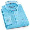 Мужские повседневные рубашки мужская обычная рубашка для рубашки хлопчатобумажной линия с длинным рукавом свободное деловое платье Pure Color Men Blue White Tops Camisa