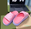 Luxe dames sandalen dikke zool strandschoenen ontwerper slippers macaron kleur matching feest strand reist roze witte hakhoogte 4-5 cm 33
