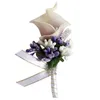 Fleurs décoratives 1 pièce mariage marié marié boutonnière PU Calla Lily fleur artificielle hommes costume broche Corages fête bal