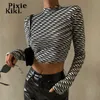 T-shirt Femme PixieKiki Noir Blanc Rayé Sexy Tops Élégants pour Femmes Vêtements Tie Up Cut Out Dos Nu Manches Longues T-shirts P33-BZ13 T230104