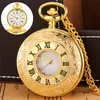 Изысканный роскошный желтый золото карманные часы винтажные римские номера корпус Кварц Аналоговый дисплей Ожерелье Цепь Часы Reloj Gift235d