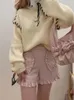 Shorts femininos japoneses doces lolita lolita chique amor babados bolso de bolso de cintura alta garotas fofas harajuku preto rosa y2k