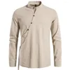 Men's Casual Shirts Shirt Polo European Fashion Oblique Placket Long Sleeve Men's Top Tees Khaki Retro Summer Spring T For Man Clothing