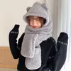 Berets Lovely Bear Ear Hat Scarf Gloves Set Plush Thickened Warm Winter Women Hats Solid Fleece One-piece Beanies