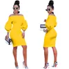 Bulk Wholesale Lantern Sleeve Dress Women Bodycon Dresses Fall Winter Clothes Sexy Slash Neck Sheath Dress Elegant Party Wear Fashion Streetwear 8693