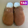 New Germany Slippers Mens Womens Fur Boston Shearling Suede Slogs Slide Fashion Mens Luxury Ladies Loft Footbed Leather Clogs Slipper Taildals Peach Tandals