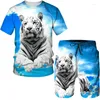 Мужские спортивные костюмы мужчины 3D-печатная футболка большие шорты набор тигров