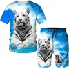 Erkekler Trailtsits Erkekler 3D Baskılı T-Shirt Büyük Şort Seti Tiger Retro Punk Style En İyi Roman Modern Harajuku Yuvarlak Boyun Giysileri