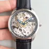 Komplikation av h￶gsta kvalitet Squelette Watch rostfritt st￥l skelett med svart l￤der rem mekanisk manuell lindande armband245a