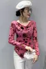 Women's T Shirts 2023 Spring And Autumn Irregular Elastic Slim Fitting Jacquard Top Fashion Print Long Sleeve Base T-shirt