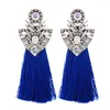 Stud Earrings ZHINI Long Yellow Tassel Crystal Rhinestone Korean Vintage Blue Big Flower For Women Christmas