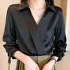 여성용 블라우스 블루사 페 페미나스 우아함 Da Moda e 빈티지 2023 여성 의류 단색 쉬폰 셔츠 검은 긴 소매