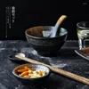 Plates KINGLANG Japanese Dinner Set Ceramic Retro Tableware Frosted Texture Bowl Dish Home Flat Plate Restaurant Elware