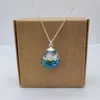 Pendanthalsband Daisy Real Flower Blue Treasure Island Mineral Sterling Silver Color Chain Necklace Women Choker Boho smycken handgjorda