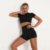 Actieve sets naadloze yogaset sportpak dames workout kleding atletische sportschool korte mouw crop top shorts fitness sportkleding