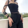 Kobiety z czołgów null kobiety lato Criss Cross Ribbon Bandage Crope Tube Top Seksowna przezroczysta siatka z ramię Camisole Dark Goth harajuku