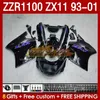 Body for Kawasaki Black Gray Ninja ZX-11 R ZZR-1100 ZX-11R ZZR1100 ZX 11 R 11R ZX11 R 1993 1994 1995 2000 2001 165NO.58 ZZR 1100 CC ZX11R 93 94 95 96 97 98 99 00 01 Fairing Kit