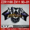 Body For KAWASAKI Black grey NINJA ZX-11 R ZZR-1100 ZX-11R ZZR1100 ZX 11 R 11R ZX11 R 1993 1994 1995 2000 2001 165No.58 ZZR 1100 CC ZX11R 93 94 95 96 97 98 99 00 01 Fairing Kit