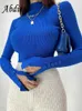 Women's T-Shirt Abdieso Fall Winter Turtleneck Basic Knitted Crop Top for Women Casual 2022 Fashion Buttons Slim Warm Long Sleeve Pullover Tops T230104