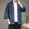 Ethnic Clothing Summer Male 4color Cotton Cardigan Traditional Chinese Jacket Solid Men Loose Coat Casual Performance Colthing